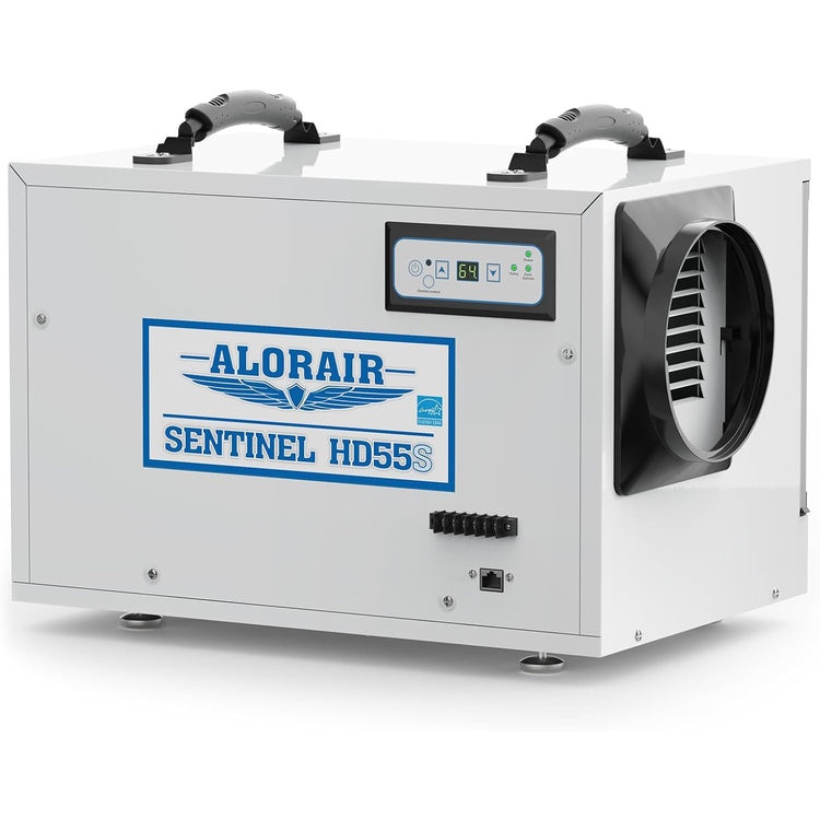 White AlorAir Sentinel HD55S crawl-space dehumidifier with the exact HD55S badge visible.