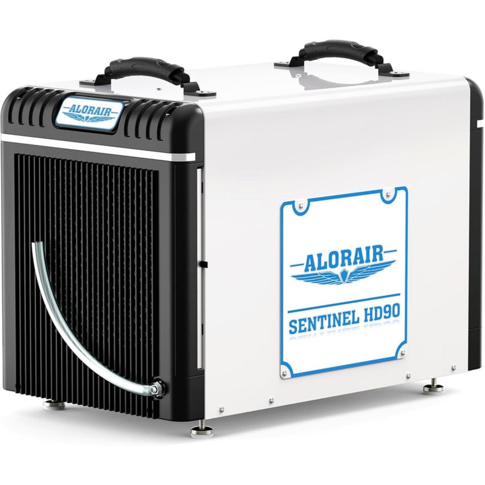 White AlorAir Sentinel HD90 crawl-space dehumidifier with the HD90 model label visible; no pump badge is visible.