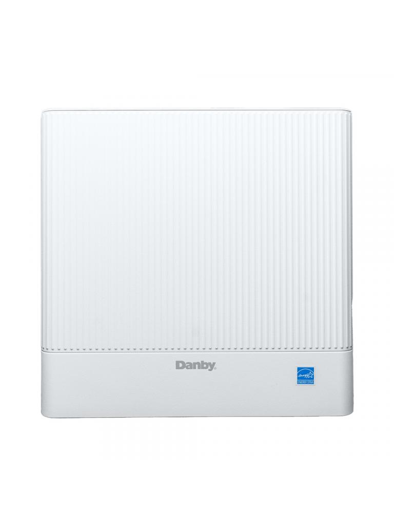Front view of the compact, ribbed-front white Danby DDR022BSWDB dehumidifier with an ENERGY STAR badge.