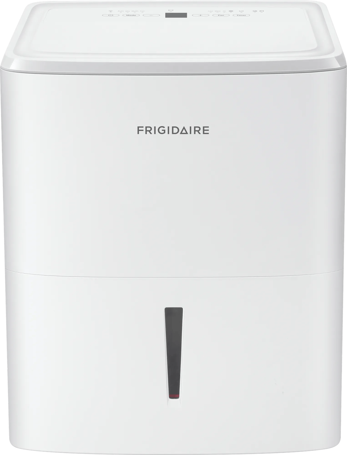 Official white Frigidaire FHDD3534Y1 dehumidifier image, front and top view.