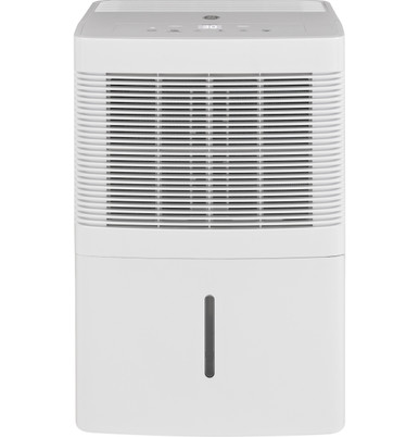Front view of the white GE ADEW20LY dehumidifier.