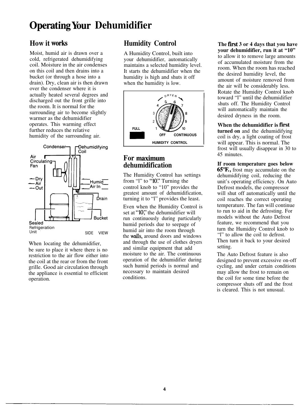 GE 49-7222 manual page with a generic side-view airflow, drain and bucket diagram for its AHD15, AHD24 and AHD38 family.