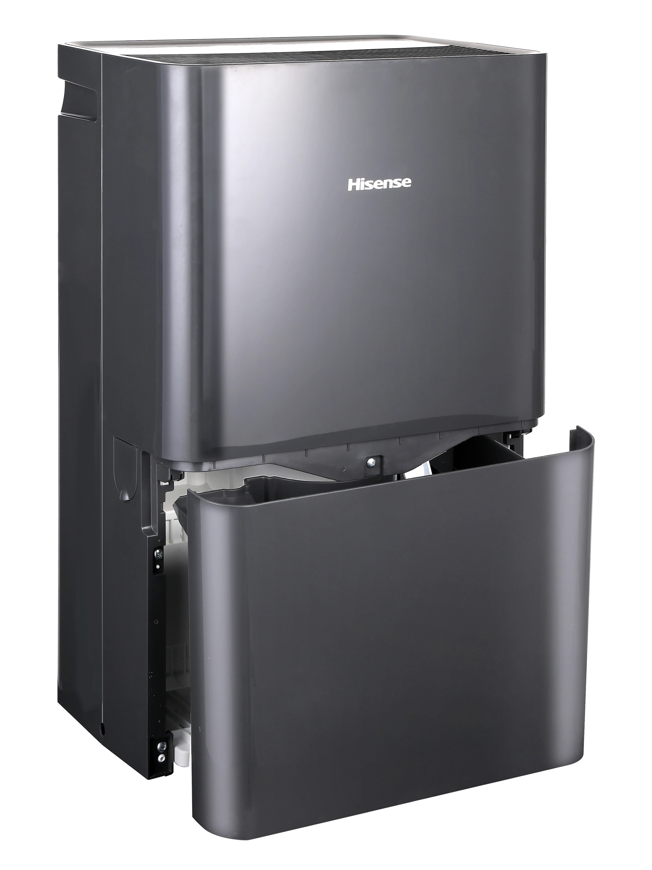 Dark-gray Hisense DH5026KP1G exterior with the front tank pulled partway out; pump hardware is not visible.