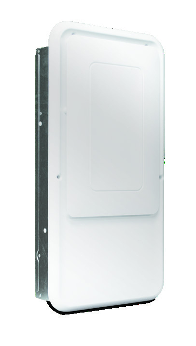 Front view of Santa Fe UltraMD33 / Ultra-Aire MD33 part 4035900, a tall white in-wall cabinet with a dark side flange.