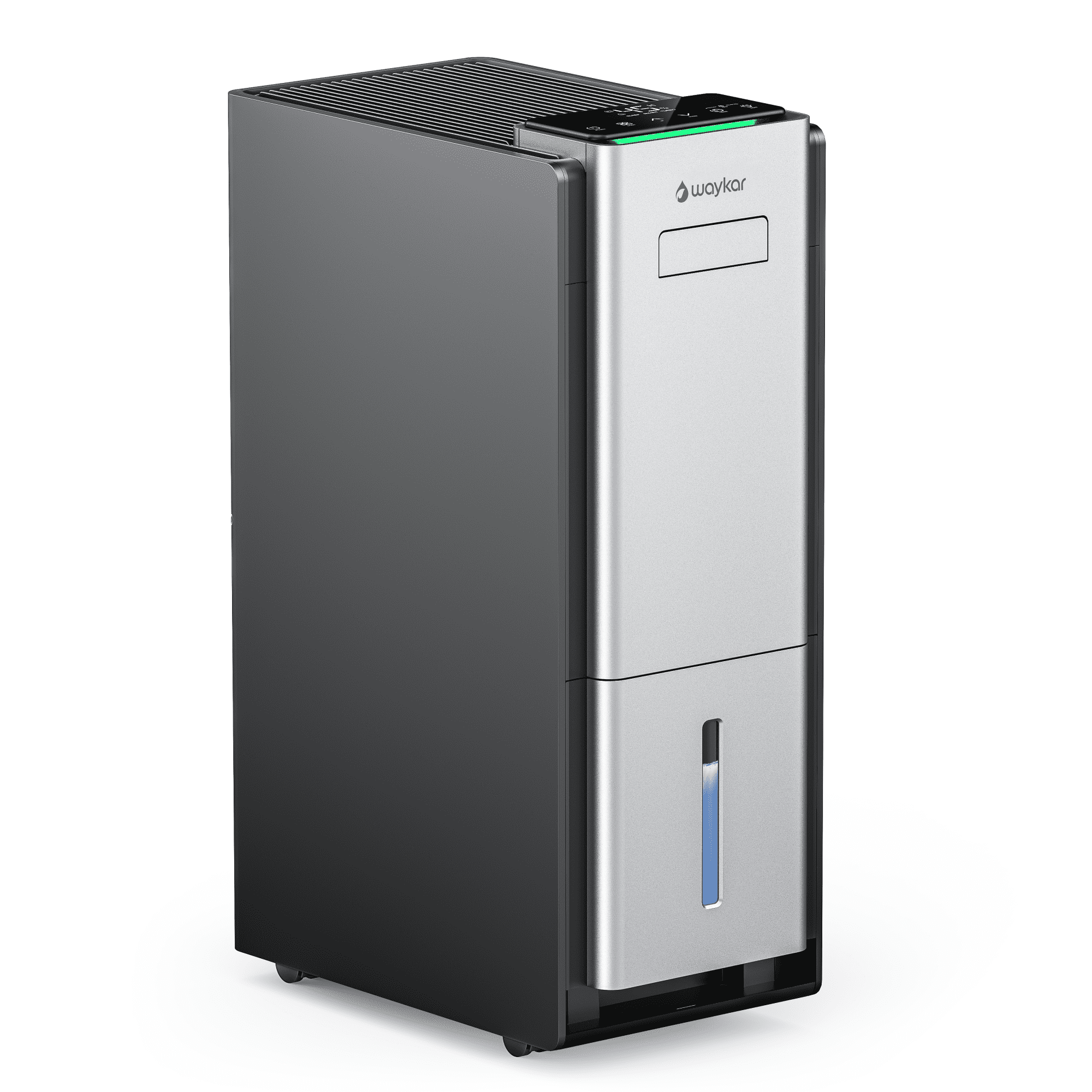 Dark Waykar TDW80A dehumidifier with silver front panel and top controls.